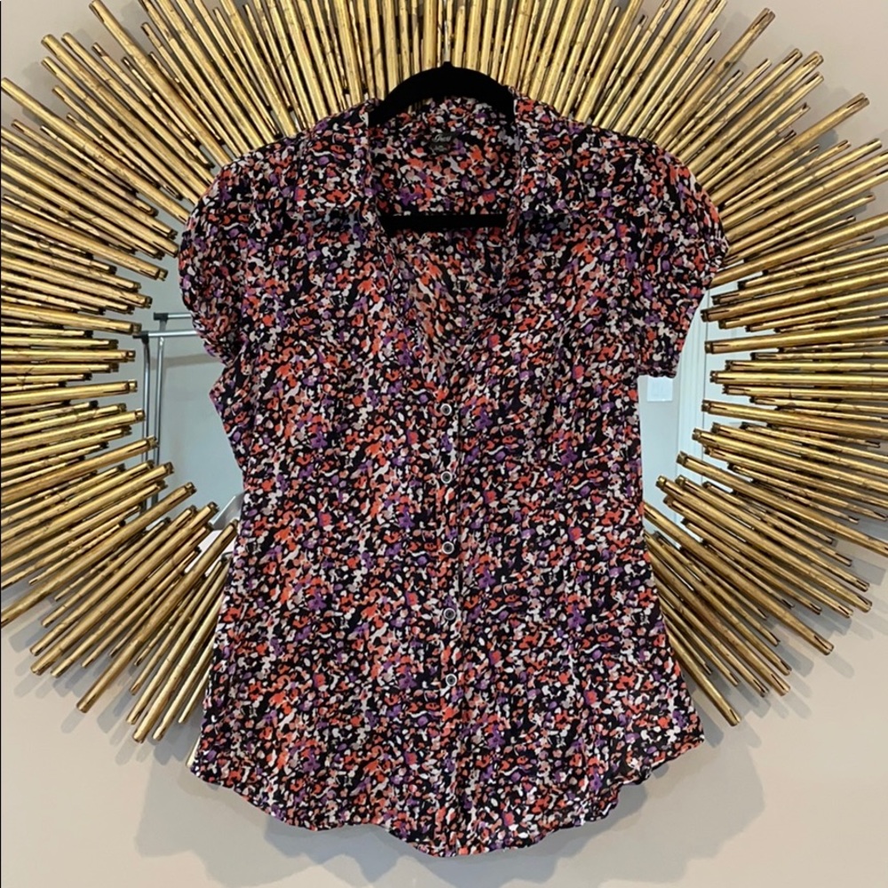 Guess Multicolor Floral Short Sleeve Button-Up Blouse